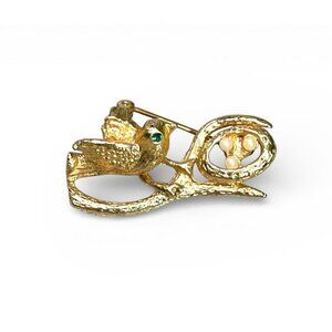 Vintage Sarah Coventry Gold Tone Bird Brooch Pin Faux Pearl Signed 1960's-70's